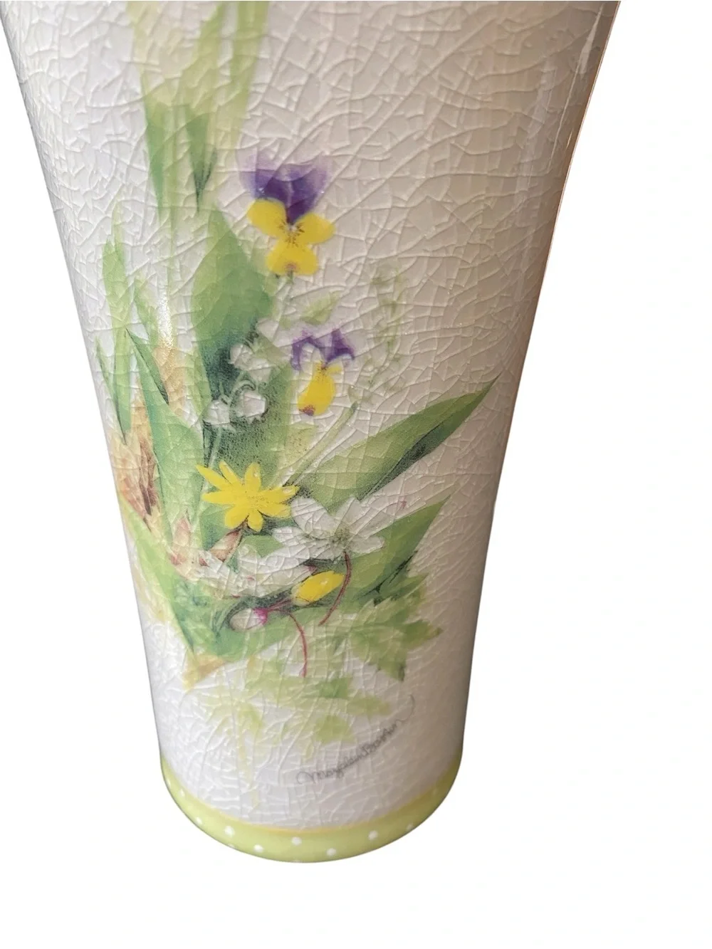 VINTAGE 80’S HALLMARK MARJOLEIN BASTIN CERAMIC CRACKLE FLORAL VASE